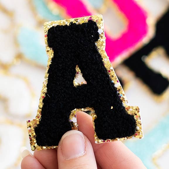 Black Varsity Single Letter Patch for wholesale by Viv&Lou