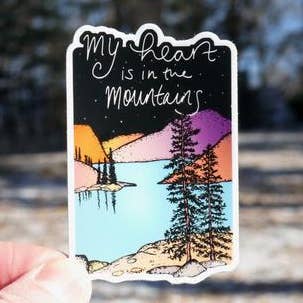 Heart in Mountains Sticker for wholesale by Roam Wild Designs