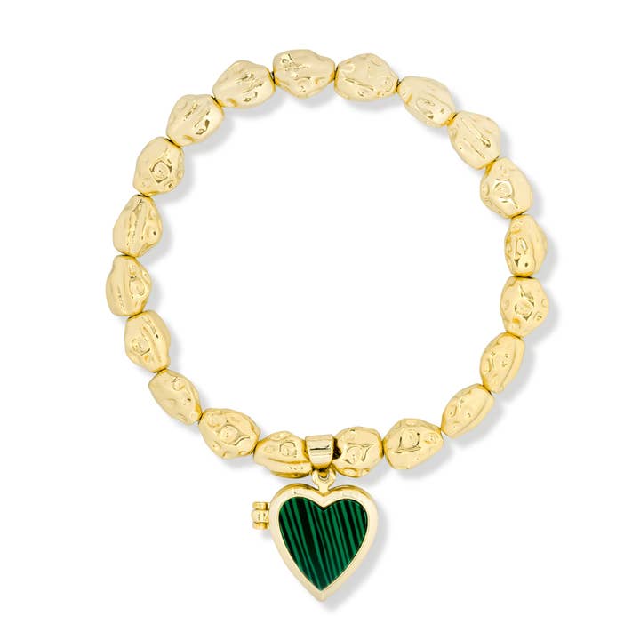 Roxy Heart Locket Bracelet Green for wholesale by Ashiana London