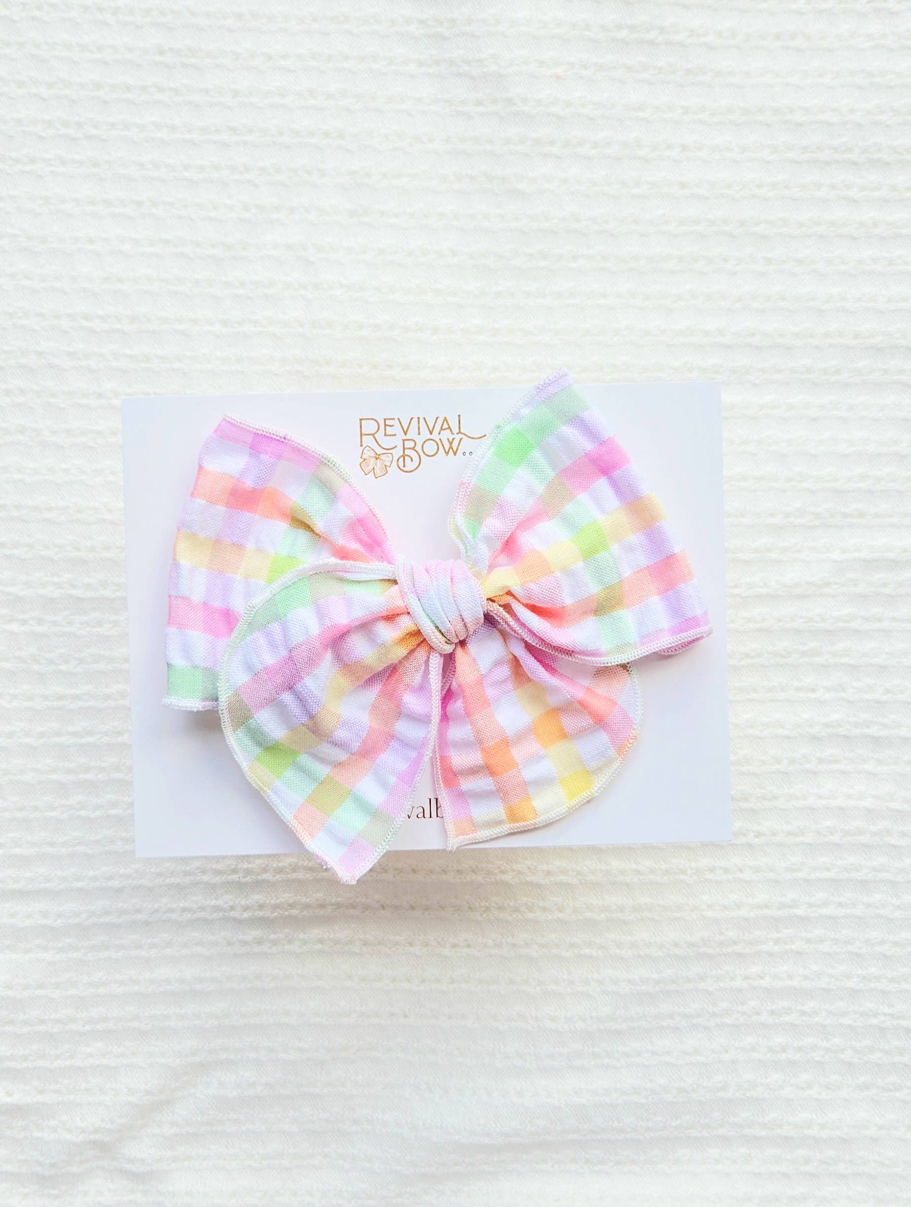 Revival Bow Co. - Wholesale Hair Bow - Kids - Fable Bow on Clip or Headband • Summer Gingham2