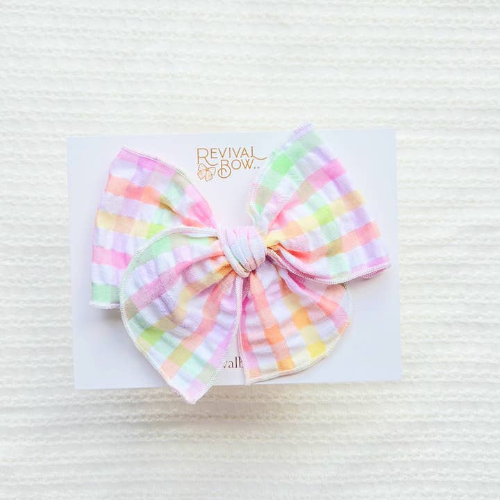 Revival Bow Co. - Wholesale Hair Bow - Kids - Fable Bow on Clip or Headband • Summer Gingham2