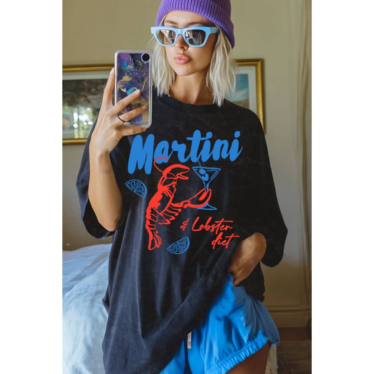 HRTandLUV - Wholesale T-Shirt (Graphic) - Women's - MARTINI AND ROBSTER DIET OVERSIZED MINERAL GRAPHIC TEE0