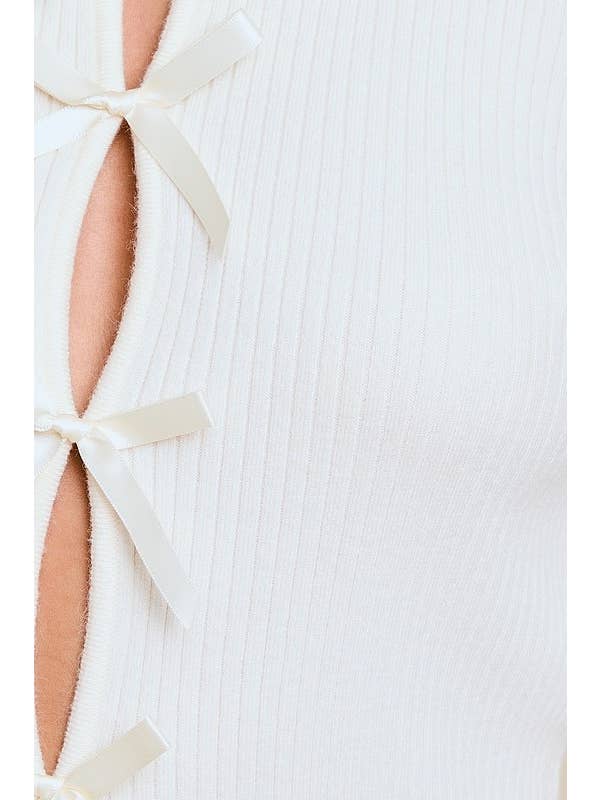 LE LIS - Wholesale Knit Top - Women's - Long Sleeve Satin Bow Detail Sweater Top