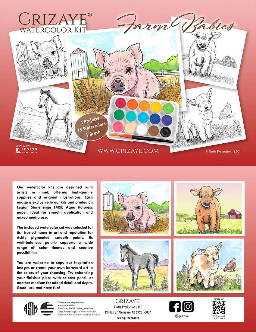 Grizaye - Wholesale DIY Craft Kit - Watercolor Kit: Farm Babies7