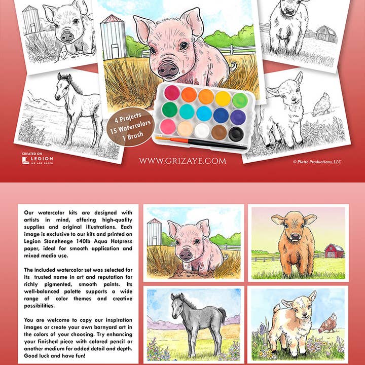 Grizaye - Wholesale DIY Craft Kit - Watercolor Kit: Farm Babies7