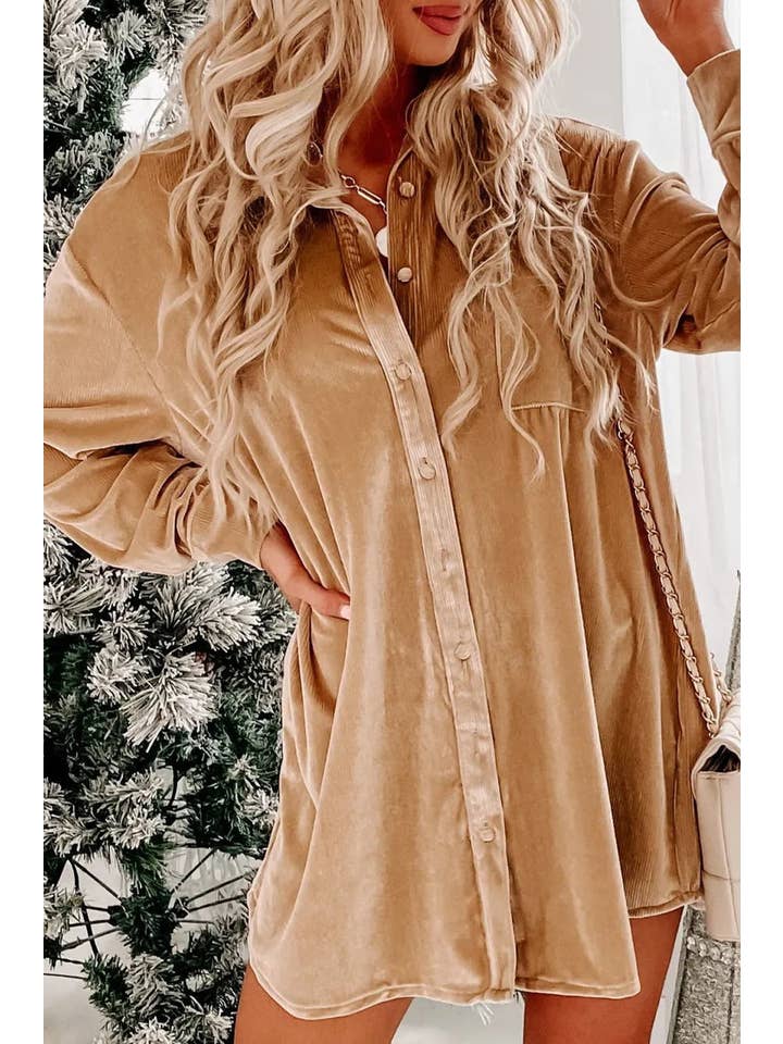 PRETTY BASH - Wholesale Dress - Women's - Velvet Long Sleeve Shirt Dress
