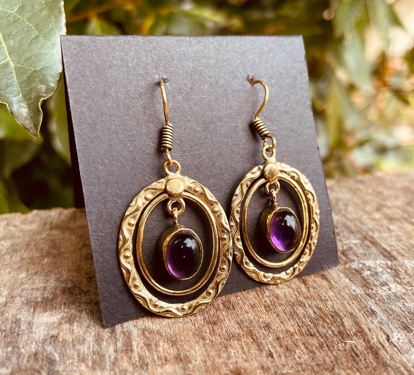 Kaali Boutique - Wholesale Dangle Earrings - Amethyst Earrings Dangle Brass Ethnic, rustic, yoga, hippie, gypsy, pretty, psy, boho, bohemian, festival2