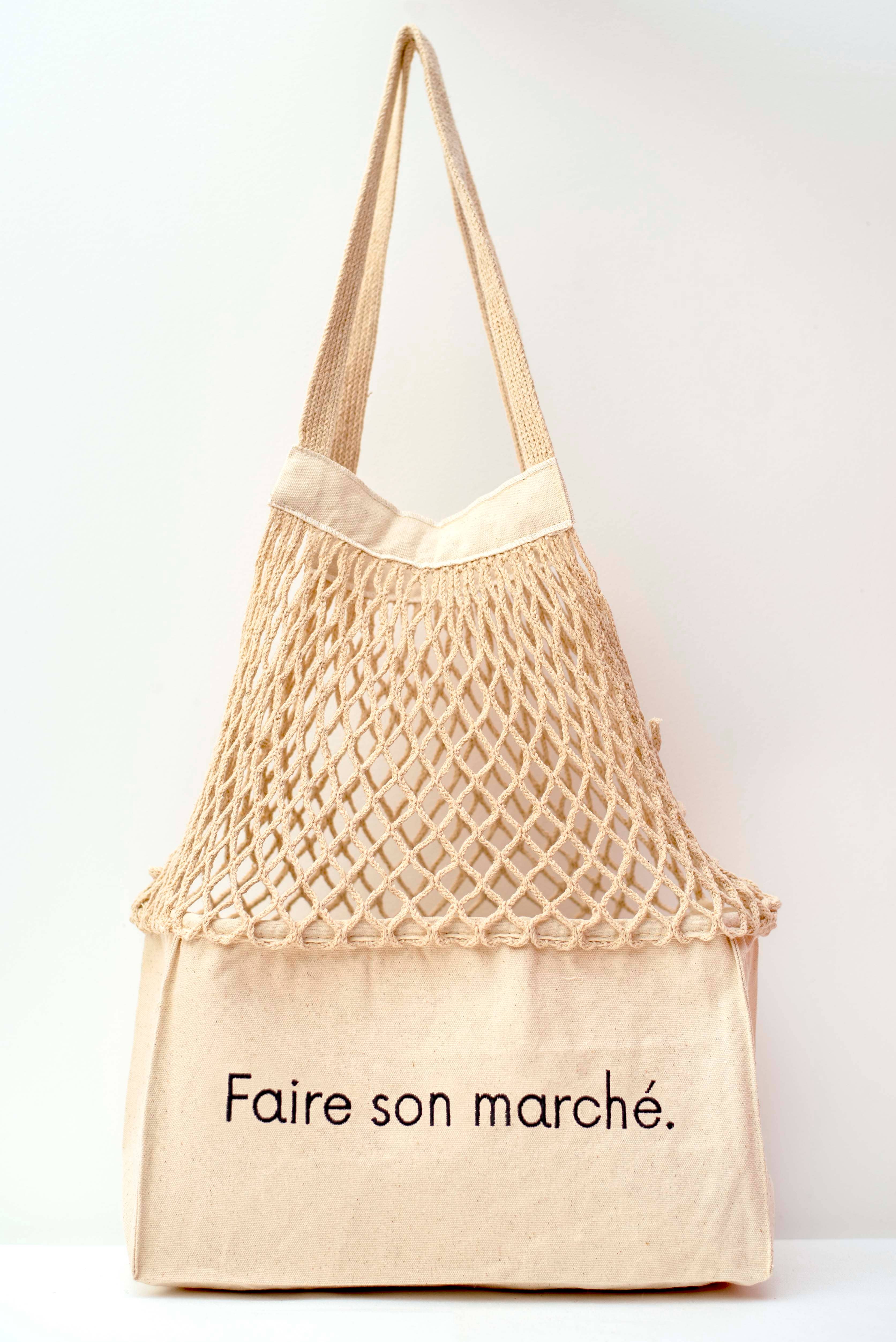 SHOPPINETTE – wholesale Livsmedels-/Shoppingväska – Broderad nätkasse "Faire son marché" i storlek M eller XL3