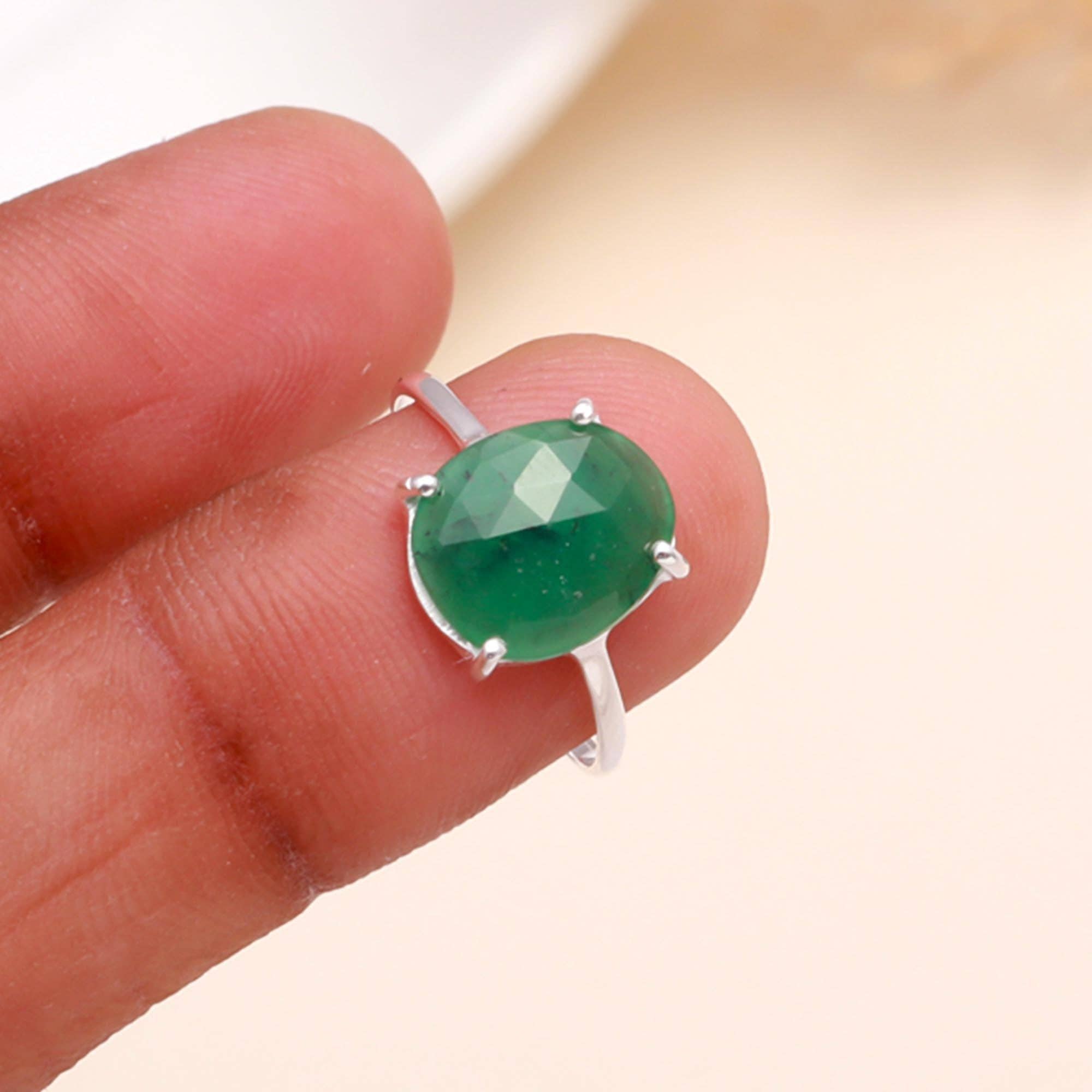 AG 925 JEWELLERY - Wholesale Cocktail/Statement Ring - 925 Sterling Silver Cushion-Cut Green Jade Ring1