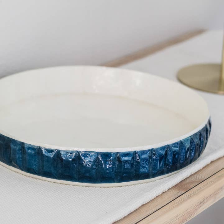 Capiz Round Centerpiece Tray with Embossed Pattern for wholesale by Dekorasyon Gifts Decor