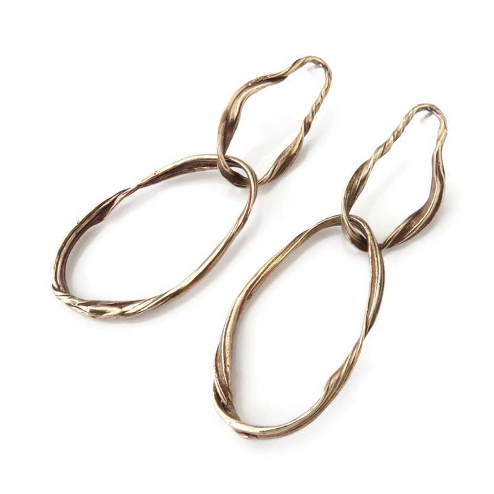 Long Patinated Bronze Dangle Earrings, Statement Jewelry for wholesale by Kimya Joyas