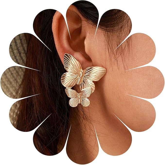 Gold Boho Large Butterfly Drop Earrings Vintage Statement for wholesale by Gemscape UK