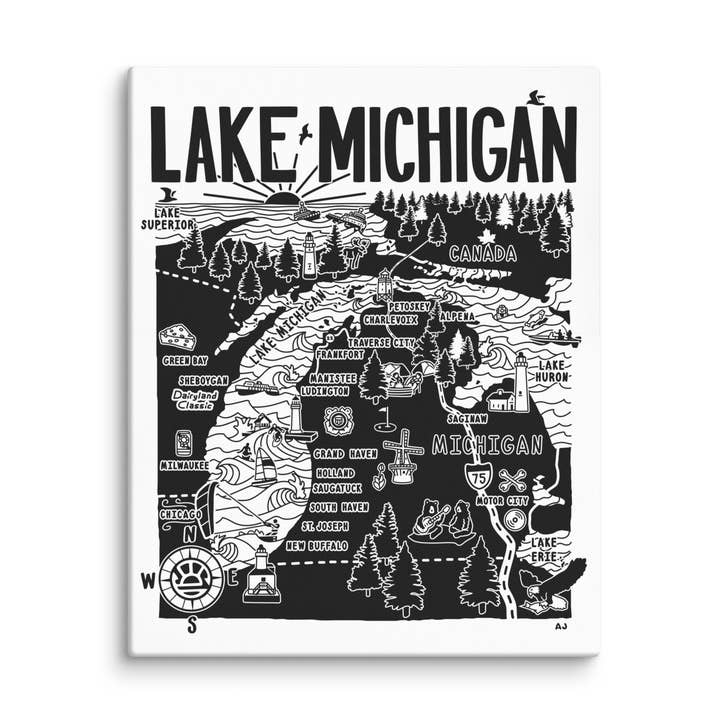 Tela della mappa del LAGO MICHIGAN per la vendita all'ingrosso da parte di Distant Local