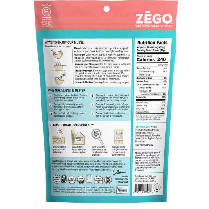 Zego - Wholesale Breakfast Cereal - Organic Gluten-free Nut-free Muesli: Cinnamon Twist (13 Oz)1