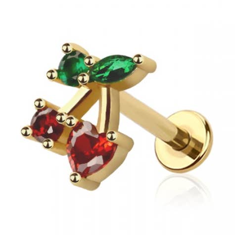 CZ CHERRY TOP 316L SURGICAL STEEL THREADLESS (PUSH IN ) LABR for wholesale by CRAVE BODY JEWELRY