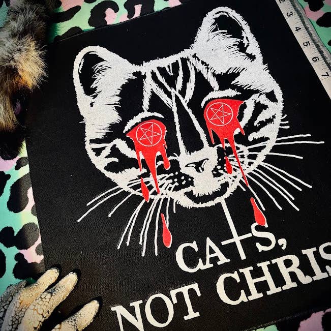 Three Raccoons - Wholesale Patch - Cats, not Christ large back patch.4