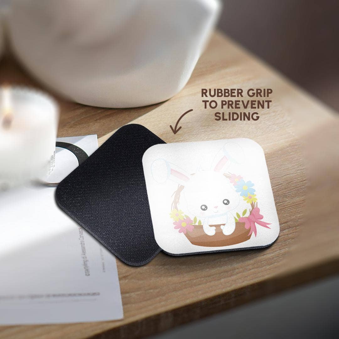 3dRose - Wholesale Coasters - 3dRose, Cute White Easter Bunny In An Easter Basket Illustration, Coaster10
