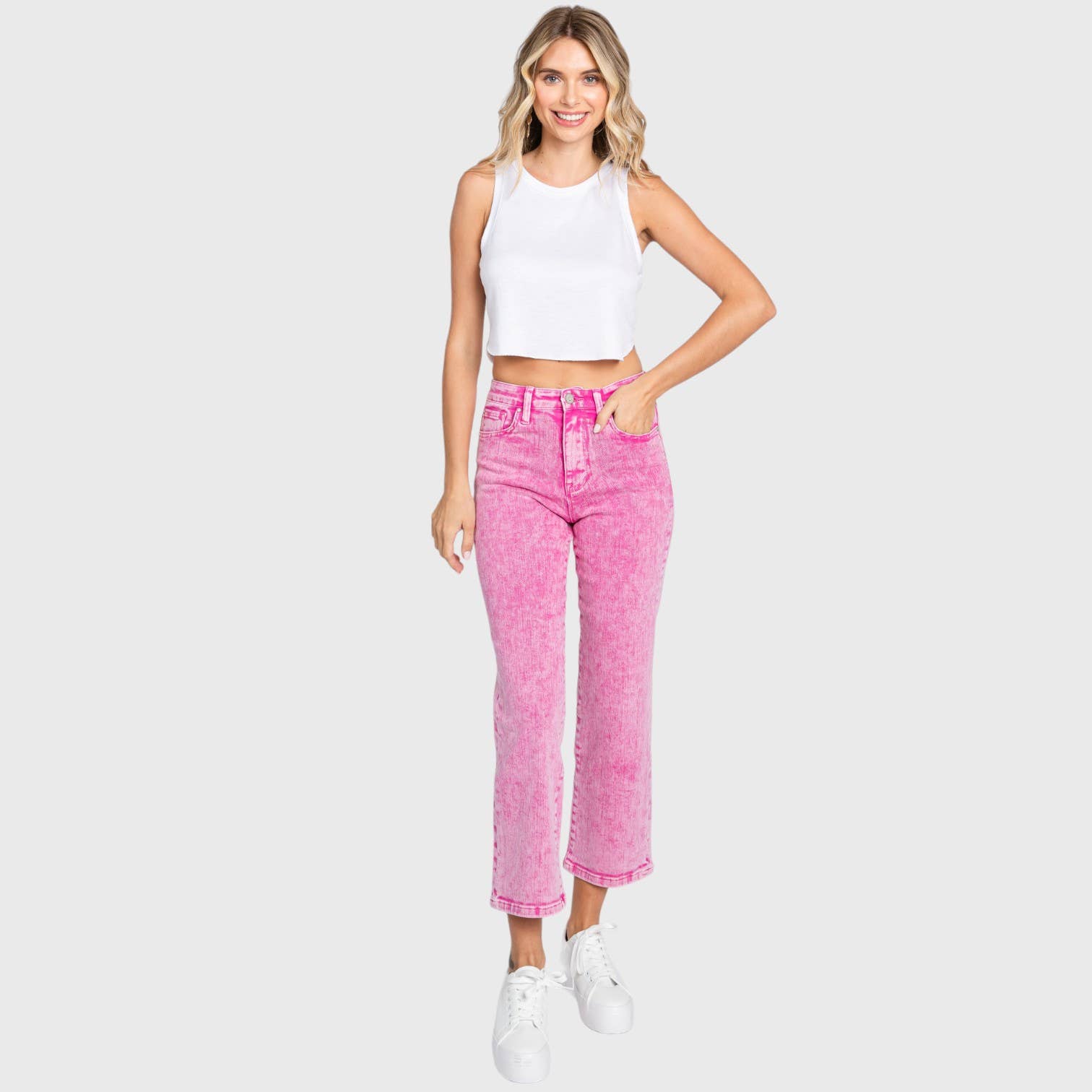 YHWW Wide Leg Pants,Jeans Women Femme High Waist Wide Leg Denim Comfort  Clothing Washed Button Chic 4 Colors Mom Loose Relaxed L Pink : :  Clothing, Shoes & Accessories