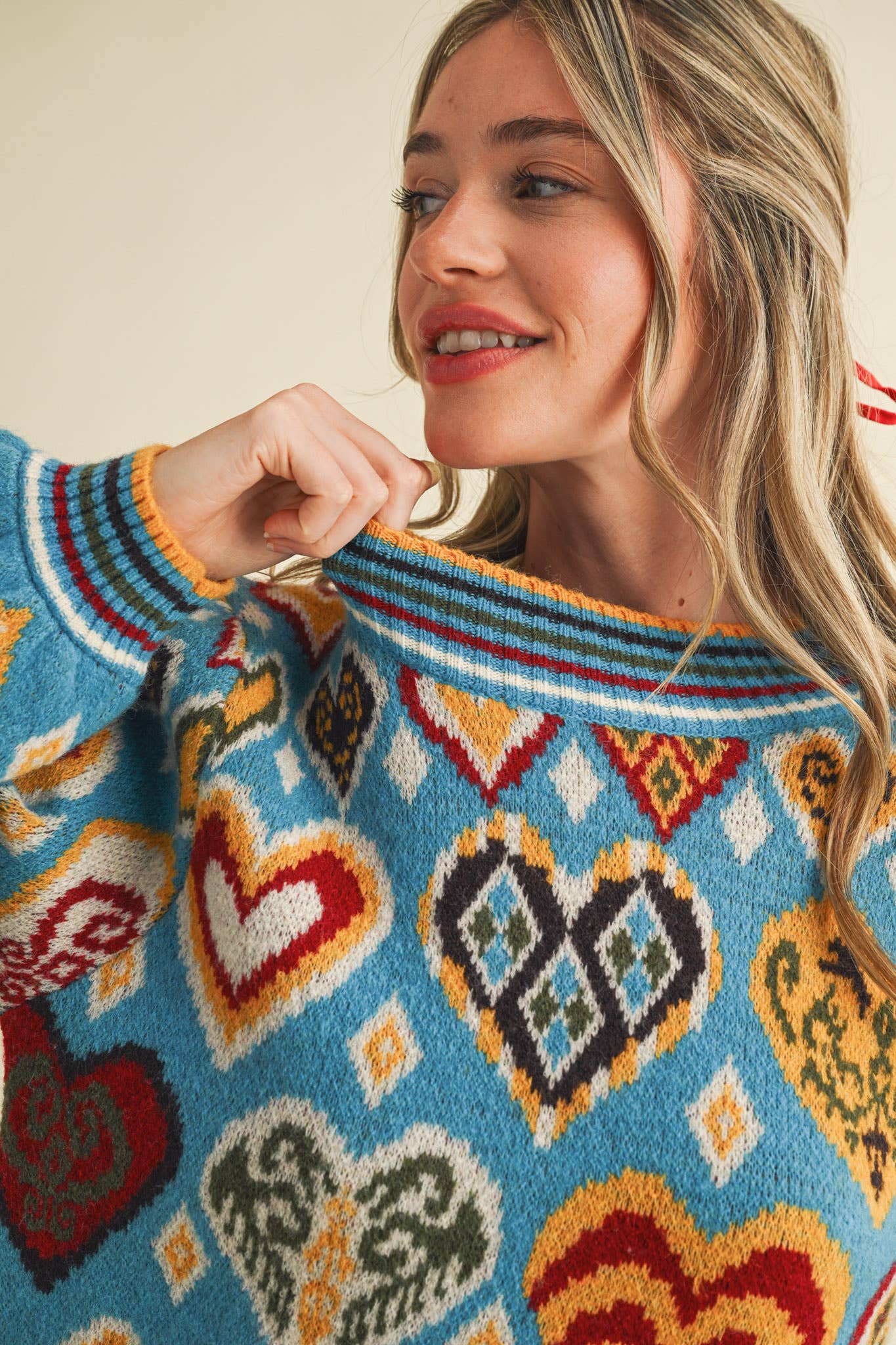 &MERCI - Wholesale Knit Sweater - Women's - HEART PATTERN PULLOVER SWEATER MSW109135