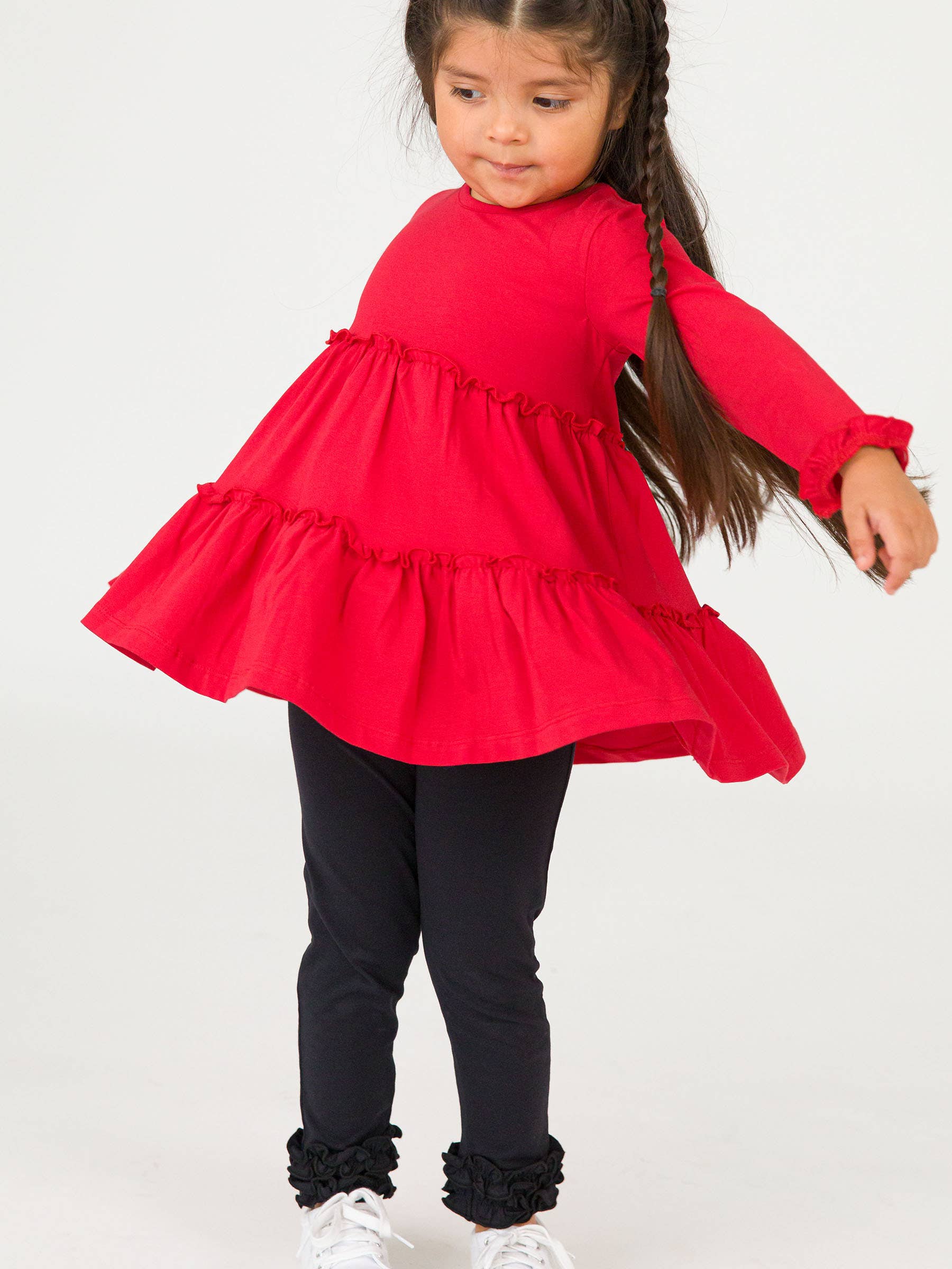 Girls Red Knit Ruffle Tiered Tunic Top for wholesale on Faire3