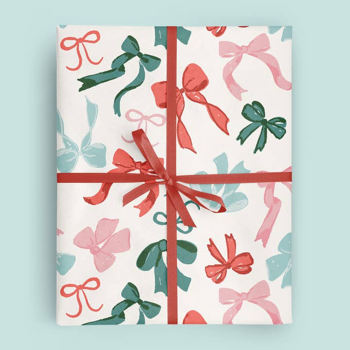 Vivie and Ash - Wholesale Wrapping Paper Roll - Tossed Christmas Bows Wrapping Paper Roll 1