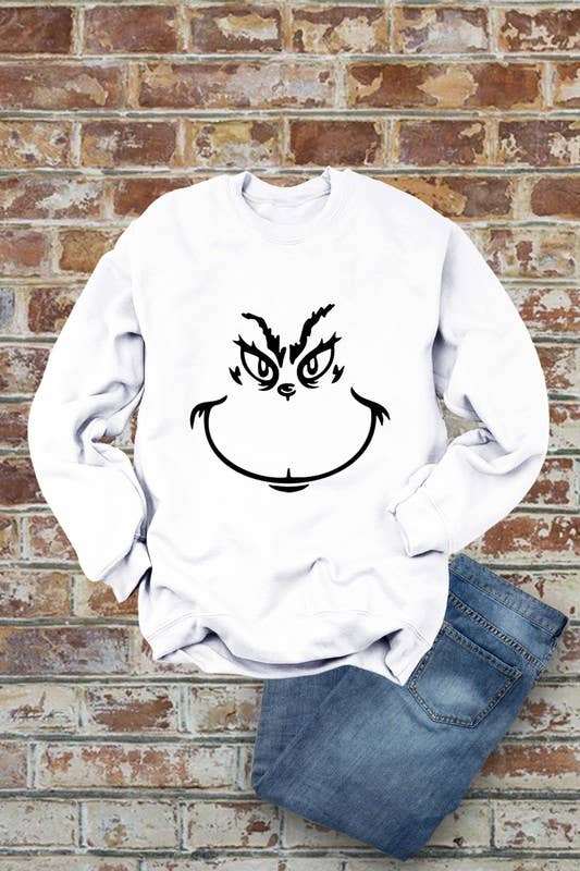 Top Avenue - Wholesale Graphic Sweatshirt - Women's - Grinch Face, Christmas, Unisex Crewneck Fleece Sweatshirts0