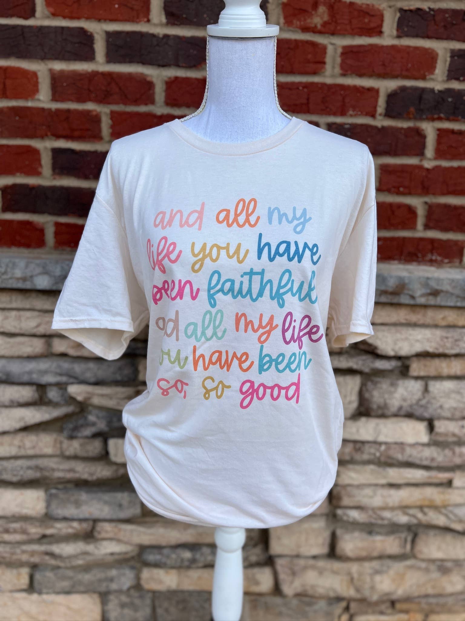 RMN Wholesale - Wholesale T-Shirt (Graphic) - Unisex - All My Life You Have Been Faithful Multicolor on Cream Tee5