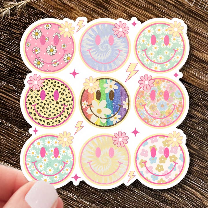 Pegatinas e imanes con caras sonrientes, estrellas geniales retro vintage para venta al por mayor de Kenjia Design