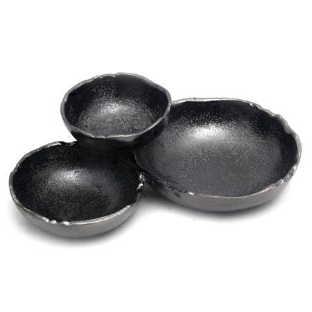 India Handicrafts Inc - Wholesale Serve Bowl - Black Aluminum 3-Bowl Cluster Dish12