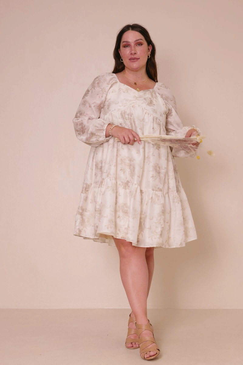 Crema Vestido de organza con estampado floral y escote corazón para mujer de venta al por mayor en Faire8