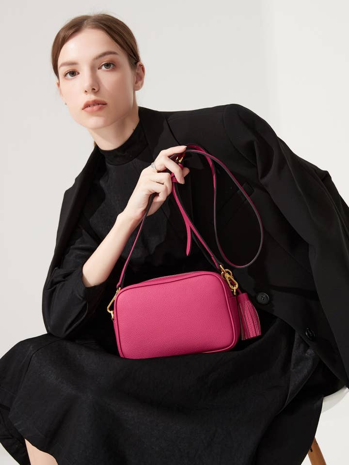 Genuine Leather Crossbody Camera Handbag, Detachable Tassel for wholesale by Aavion