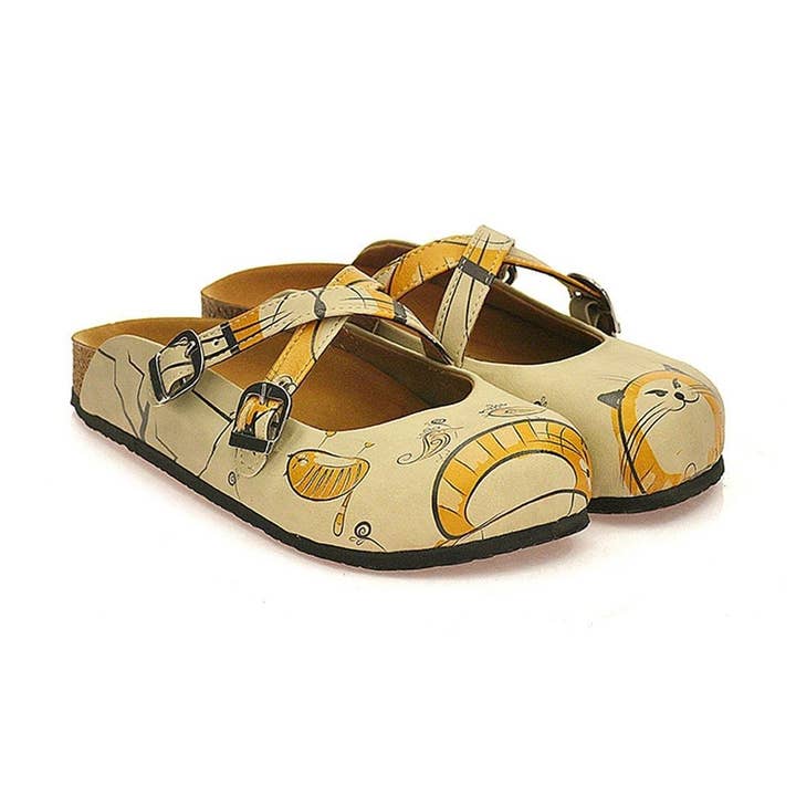 Sabots Chat Tan & Or CAL103 pour la vente par Goby