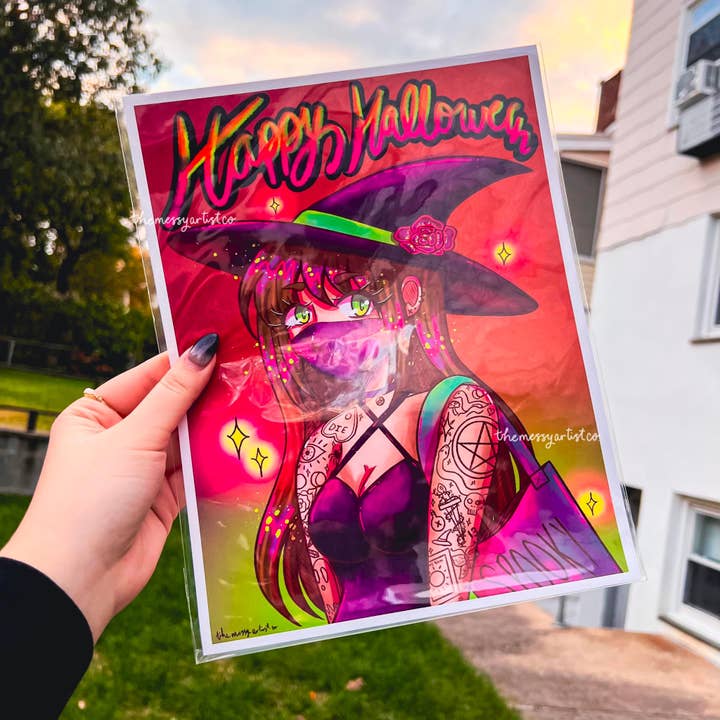 Halloween Witch Print, 8.5 x 11 inch Art Print, Wall Art for wholesale by The Messy Artist Co.