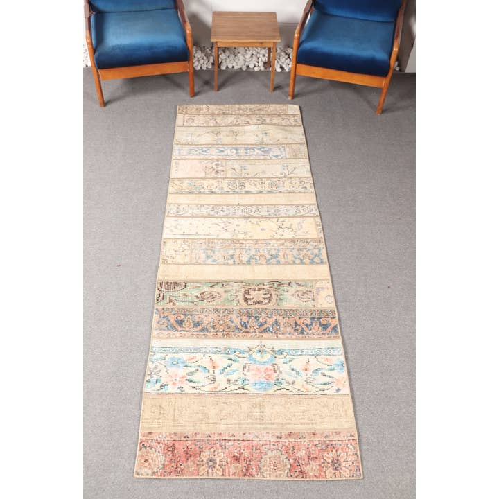 The Loom Wholesale - Wholesale Rug Pad - Turkish Patchwork Rug 2.8x8.3 ft, Beige Rainbow Geometric