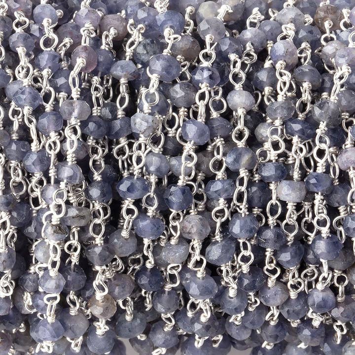 3mm Iolit facetterad rondelle .925 Silver Chain vid foten 42 stycken för wholesale av Beads of Cambay
