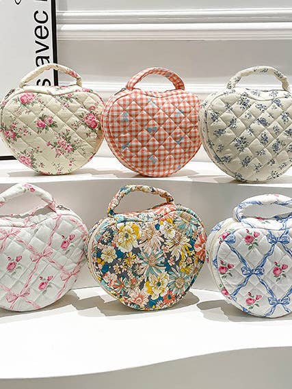 Quilted Heart Shape Cosmetic Bag for wholesale by Juniper Tide