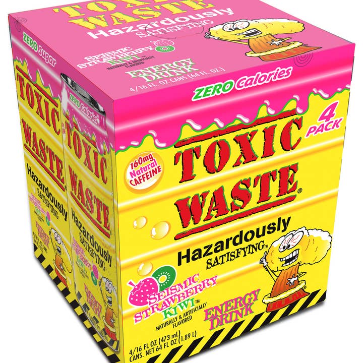 Grandpa Joe's Candy Shop – wholesale Sports/energy drink – Toxic Waste Energy Drinks, Strawberry Kiwi, 16oz Cans, 4ct