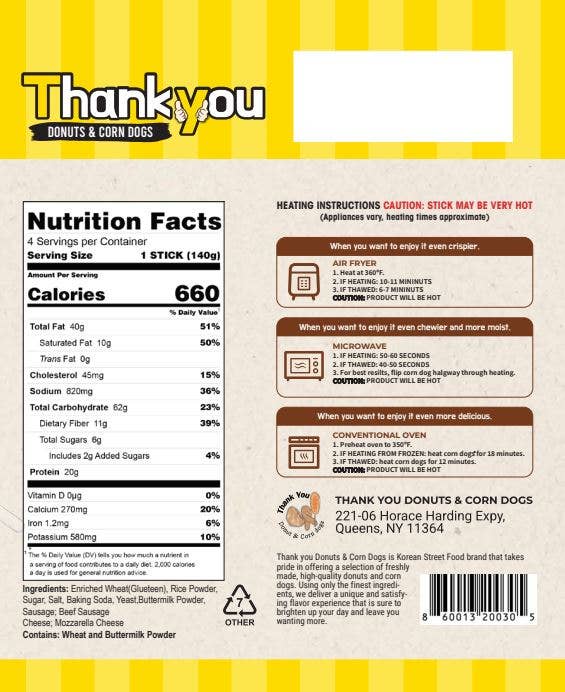 THANK YOU DONUTS & CORN DOGS - Wholesale Puffed Snack - Korean Style Beef Sausage Corn Dog (1Pack-4ea)7