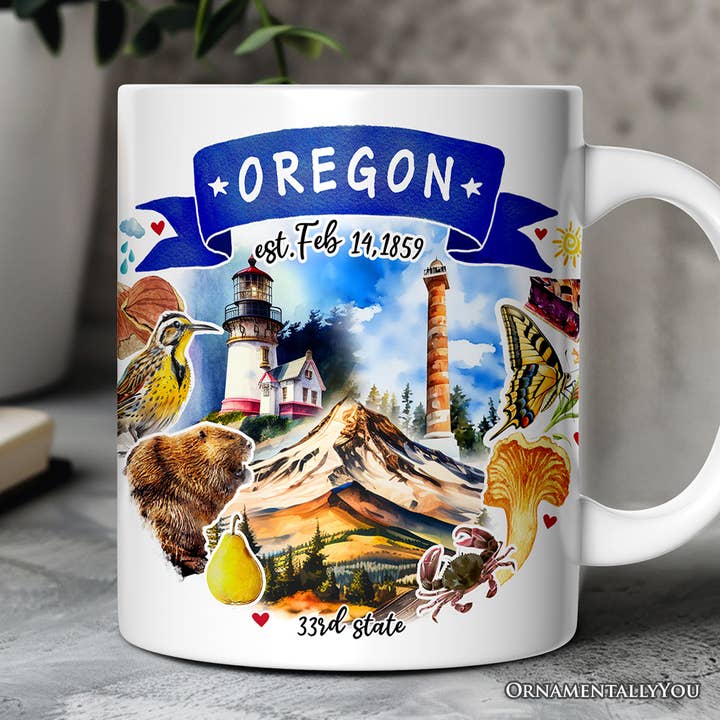 Artistic Oregon State Themes and Landmarks Gift Mug for wholesale by OrnamentallyYou