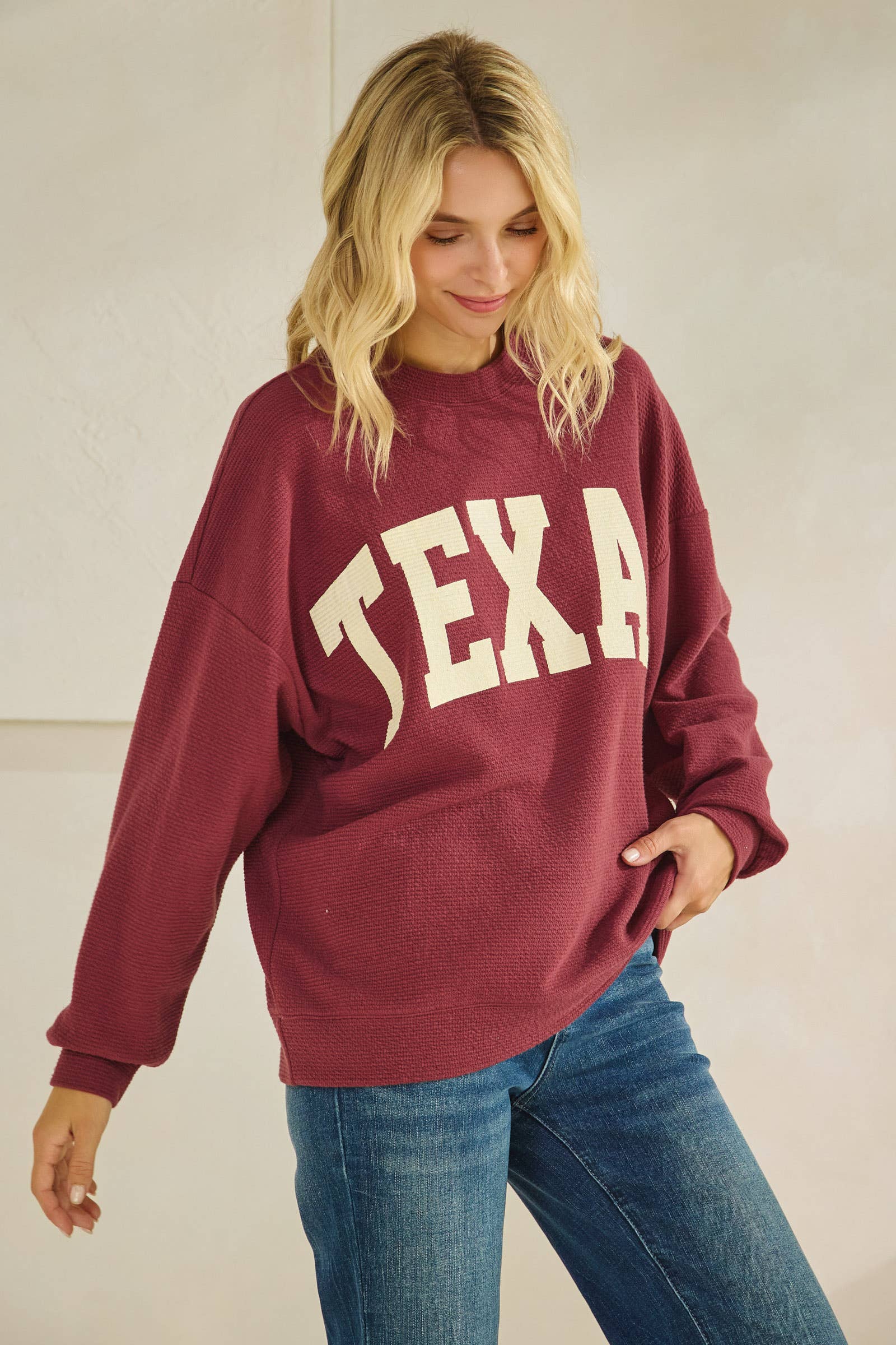 Tres Bien, Inc - Wholesale Knit Top - Women's - T-42092 "TEXAS" CLOUDY KNIT GRAPHIC LONG SLEEVE TOP15