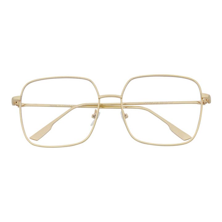 JOSEI - Occhiali da vista oversize quadrati in metallo con lenti trasparenti anti luce blu oro per la vendita all'ingrosso da parte di Morspecs