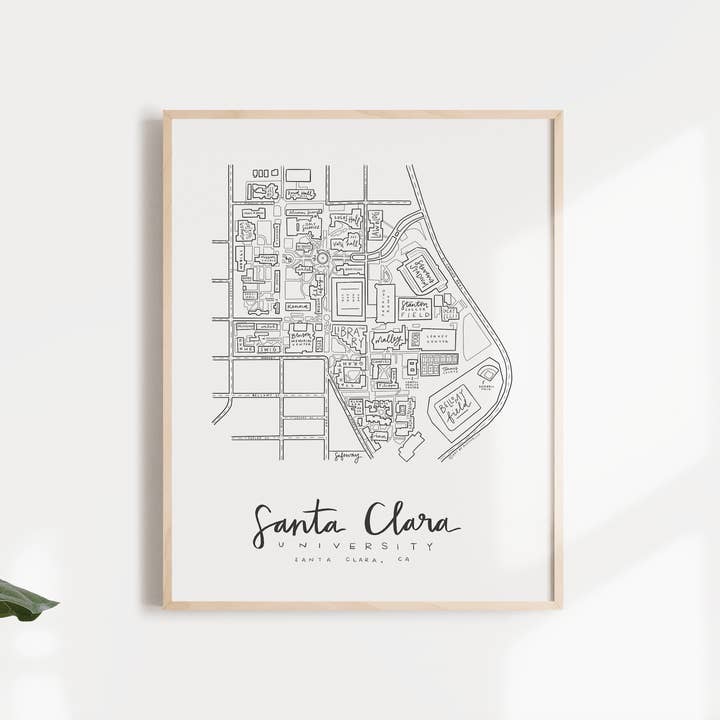 Santa Clara University Campus Map Print for wholesale by By Aleisha