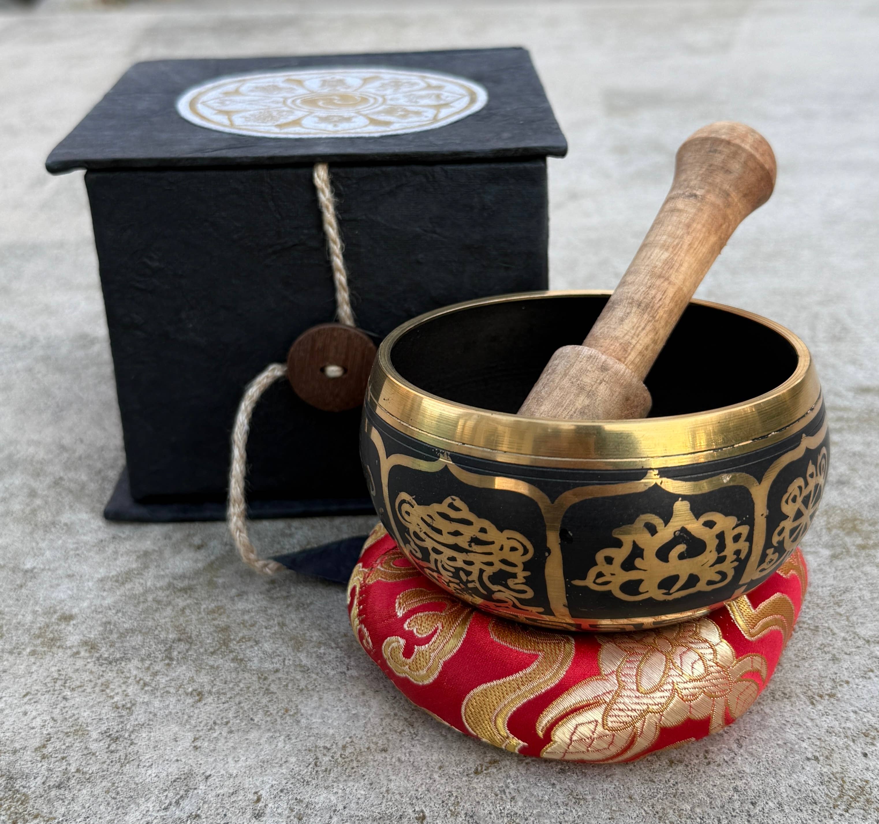 Lungta Imports - Wholesale Meditation Supplies - Tibetan Complete Singing Bowl Gift Box Set 8 Lucky Symbols 23