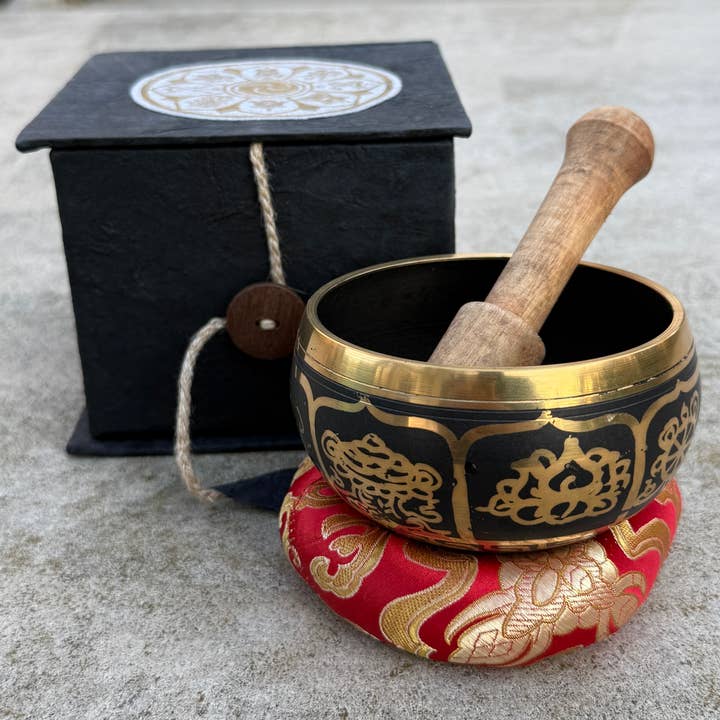Lungta Imports - Wholesale Meditation Supplies - Tibetan Complete Singing Bowl Gift Box Set 8 Lucky Symbols 23