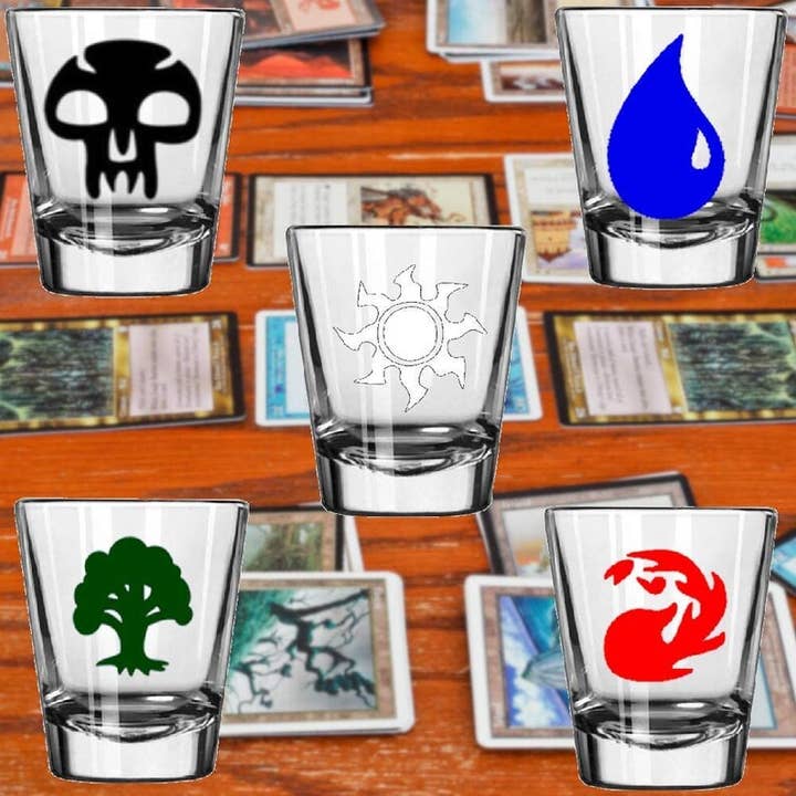 5 Set of Magic Mana Gathering RPG Gamer Gaming Shot Glasses for wholesale by Witchcrafted in MI