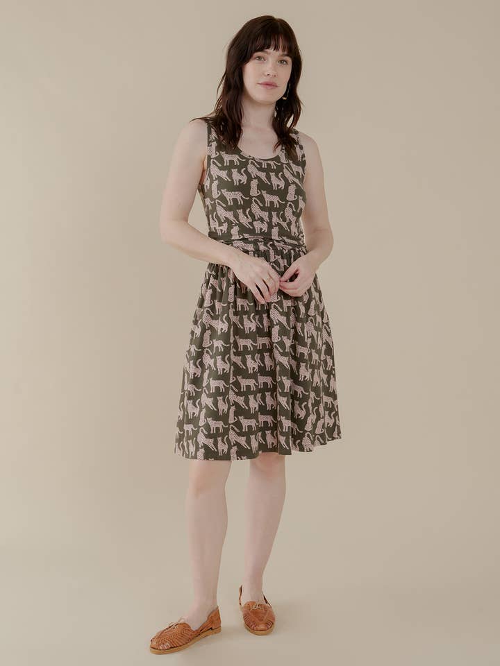 Asheville Dress Leopard Green for wholesale by Mata Traders