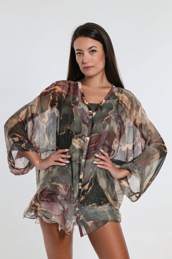 TINA Stephens Italy/Tees By Tina – Engroshandel Skjorte med buttondown – til kvinder – Rosana Marmor Silke Sheer Bluse m/Tank (BQ240M)6