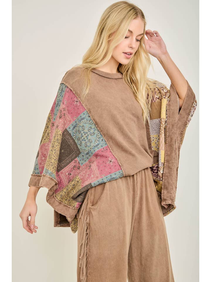 J.Her - Wholesale Poncho - Women's - Mineral Washed Boho Patch Poncho top HT6651 5