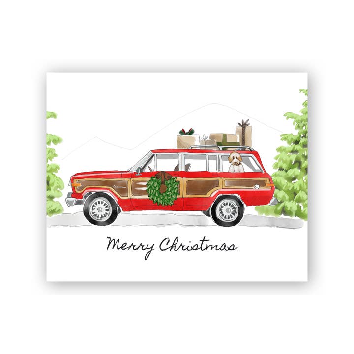 Wagoneer With Golden Doodle Art Print for wholesale by Sweetgum Studio