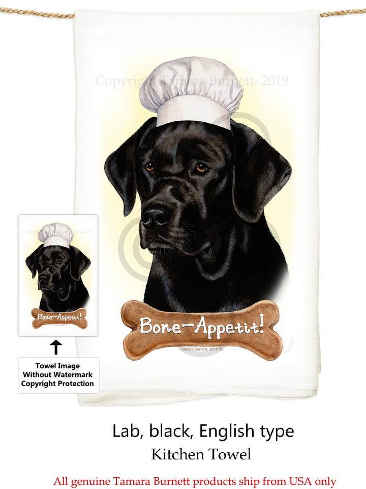 Labrador Retriever Black - White Flour Sack Kitchen Towel for wholesale by Pet Gifts USA, LLC